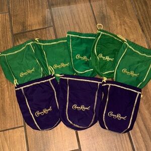 Crown Royal (5) Green and (3) Purple Velvet Bags set of 8